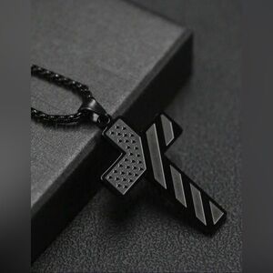 Black American Flag Cross Necklace with Lord’s Prayer